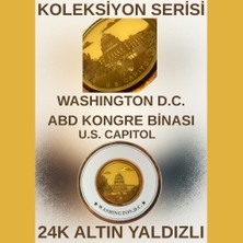 Washington D.c. U.s. Capitol Yazılı Abd Kongre Binası Figürlü 24K Altın Yaldızlı Koleksiyon Tabağı