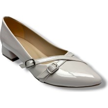 Mengi 676-26 Rugan Deri Çift Tokalı Kare Topuk Kadın Ayakkabı 41-42