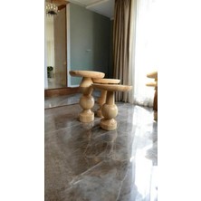 Wood Ahşap 3lü Set Fitilli Mantar Yan Sehpa Modern Fiskos / Naturel Renk / Zigon Sehpa Vernikli