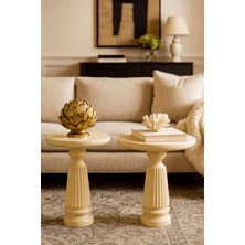 Minimalist Tarz 2li Krem Masif Ahşap Zigon Sehpa Seti