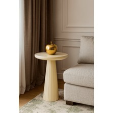 Krem Renkli Masif Ahşap Mantar Sehpa Minimalist Tekli Yan Sehpa