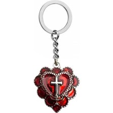 Herşey Nota Gothic Cross Red Heart Unisex Anahtarlık – Kırmızı Kalbin Karanlık Gücü