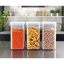 Eynel 3lü Set 1,5 L Kare Vakumlu Kap Kuru Gıda Baklagil Saklama Üçlü Hava Almayan Un Tahıl Erzak Koyma Kutu