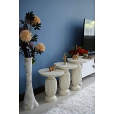 3'lü Çizgili Vazo Beyaz Yan Sehpa