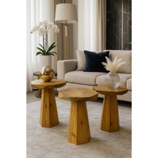 Tütün Renk Modern Ahşap Mantar Sehpa 3lü Zigon Fiskos Takımı