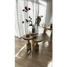 Wood Ahşap 3 Lü Set Mantar Yan Sehpa Konik Model / Naturel Renk / Zigon Sehpa