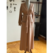 Fendel Cepli ve Kuşaklı Örme Uzun Hırka Ferace 2409 Navra | Fendel