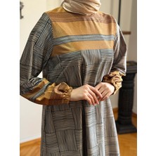 Fendel Dama Desen Çizgili Kadife Elbise 2302 Navra | Fendel