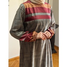 Fendel Dama Desen Çizgili Kadife Elbise 2302 Navra | Fendel