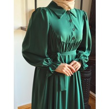 Fendel Gömlek Yaka Yarım Pat Dubai Ipeği Elbise 1926 Navra | Fendel