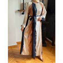 Fendel Reglan Kol Hakim Yaka Desenli Saten Jakar Elbise 1861 Navra | Fendel