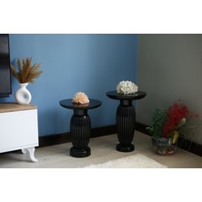 Siyah 2li Çizgili Vazo Yan Sehpa