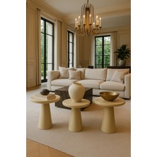 Krem Renk Ahşap Mantar Sehpa Seti 3lü Şık ve Doğal Zigon Takımı