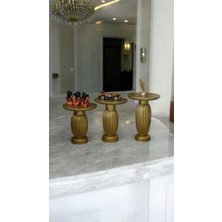Wood Ahşap 3 Lü Set Mantar Yan Sehpa Konik Model / Altın Varak Renk / Zigon Sehpa