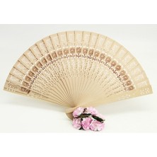 Costurera Gül Desenli Ahşap Yelpaze Söz Nişan Düğün Kına Yelpaze