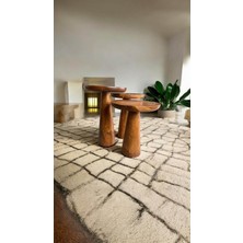 Wood Ahşap 3lü Set Konik Mantar Yan Sehpa Boğumlu Model / Açık Ceviz Renk / Zigon Sehpa Vernikli