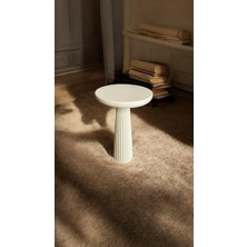 Wood Wooden Ahşap Krem Renk Tekli Mantar Yan Sehpa Fiskos Çiçeklik Decorative