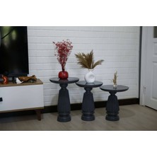 3'lü Oval Cizgili Mantar Sehpa