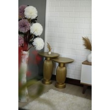 Wood Ahşap 2'li Set Mantar Yan Sehpa Konik Model / Altın Renk / Zigon Sehpa