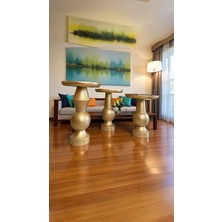 Ahşap Mantar Sehpa 3lü Altın Renk Masif Doğal Zigon ve Fiskos Takımı