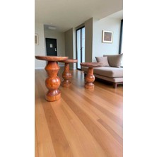 Ahşap Mantar Sehpa 3lü Fındık Renk Doğal Zigon Fiskos Takımı