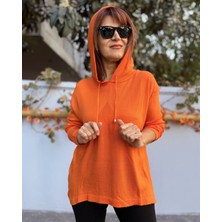 Denizege Butik Kapüşonlu Yıldızlı Triko Turuncu