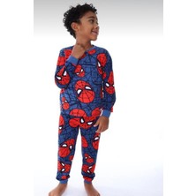 Erkek Çocuk Ağ ve Örümcek Adam Kafa Baskılı Lacivert Pijama Takımı