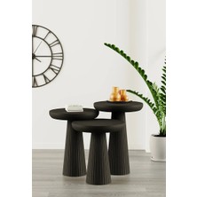 Wooden Siyah Ahşap 3lü Set Fitilli Mantar Yan Sehpa Modern Siyah Renk Fiskos