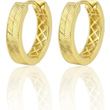 Söğütlü Silver 925 Ayar Gümüş Küpe Üzeri Altın Kaplama Hasır Desenli Halka Küpe SGTL13193GOLD