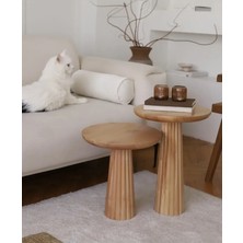 Ahşap 2li Set Fitilli Mantar Yan Sehpa Naturel Renk