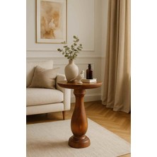 El Yapımı Masif Ahşap Tekli Yan Sehpa Meşe Renk Mantar Sehpa