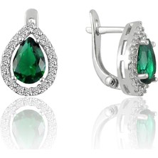 Söğütlü Silver 925 Ayar Gümüş Küpe Rodyumlu Yeşil Taşlı Klipsli Damla Modeli Küpe SGTL13200YESIL