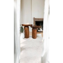 Wood Ahşap 2li Set Mantar Kestane Renk Yan Sehpa Modern Fiskos / Çiçeklik / Zigon