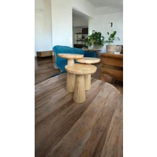 3lü Set Wood Wooden Minimalist Mantar Yan Sehpa Ahşap Modern Naturel Renk