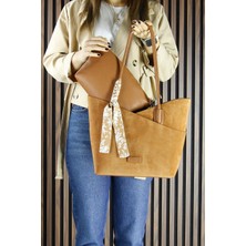 Erkan Saçmacı Taba Hakiki Dana Süet Manyetik Kapaklı Büyük Boy Günlük Omuz Çantası ve Askılı El Çantası