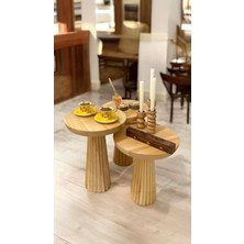 Wood Ahşap 3 Lü Set Mantar Yan Sehpa Konik Model / Naturel Renk / Zigon Sehpa