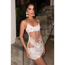 BMD Emily Transparan Mini Elbise - Beyaz