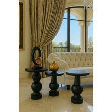 Modern Siyah Ahşap Mantar Sehpa Seti 3lü Zigon ve Fiskos Takımı