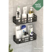 VarBiFırsat Yapışkanlı 2 Katlı Banyo Rafı – Vidalasız Şampuanlık, Sabunluk, Duş Düzenleyici Siyah Raf Seti