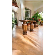 Ahşap Yan Sehpa Seti 2li Açık Ceviz Renk Zigon ve Fiskos