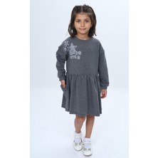 Toontoy Kız Çocuk Baskılı Relax Fit Bisiklet Yaka Düşük Omuz Uzun Kollu Baskılı Elbise