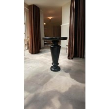 Siyah Renk Masif Ahşap Tekli Yan Sehpa Doğal Mantar Sehpa Modeli