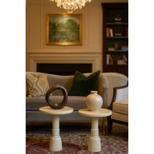 2li Krem Renk Doğal Masif Ahşap Yan Sehpa Modern Zigon Takımı