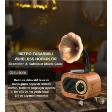 Retro Tasarımlı Wireless Hoparlörlü Gramofon | Kablosuz Müzik Çalar & Dekoratif Ses Sistemi
