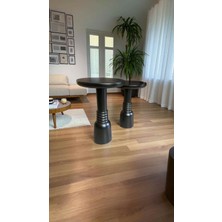 2li Siyah Masif Ahşap Yan Sehpa Takımı Modern Zigon Fiskos Seti