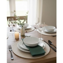 Mtg Jüt Tasarım El Emeği Doğal Jüt Kordon Halattan 6 Adet Kırık Beyaz Düz Model Supla Yemek Masası Tabak Altlığı Amerikan Servis