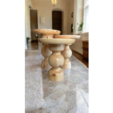 Wood Wooden Ahşap 3lü Set Mantar Yan Sehpa Modern Fiskos / Naturel Renk/ Zigon Sehpa