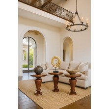 Doğal Ahşap Mantar Sehpa 3lü Set Fındık Renk Zarif Zigon Takımı