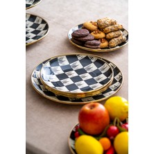 UltraNova Şık Emaye Pasta Servis ve Sunum Seti 7 Parça Dama Dekor