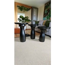 Ahşap Mantar Sehpa Siyah 3lü Takım Şık Zigon ve Fiskos Sehpa Seti